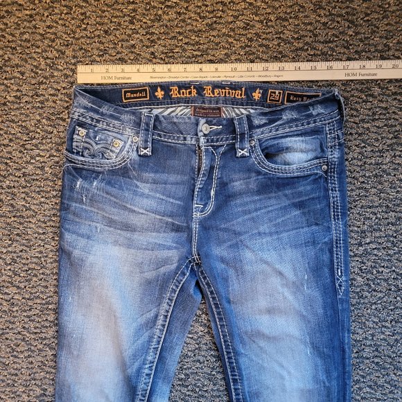 Rock Revival Mandell Easy Boot Jeans Size 29 Embroidered Pocket Rocks - Picture 9 of 15